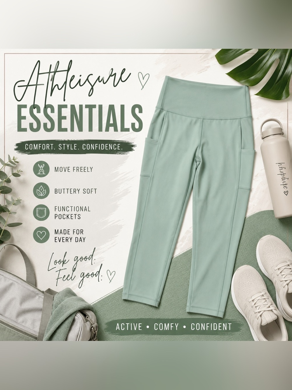 All in Motion Lg Mint Green High-Rise Capri Leggings w/Side Pockets Activewear